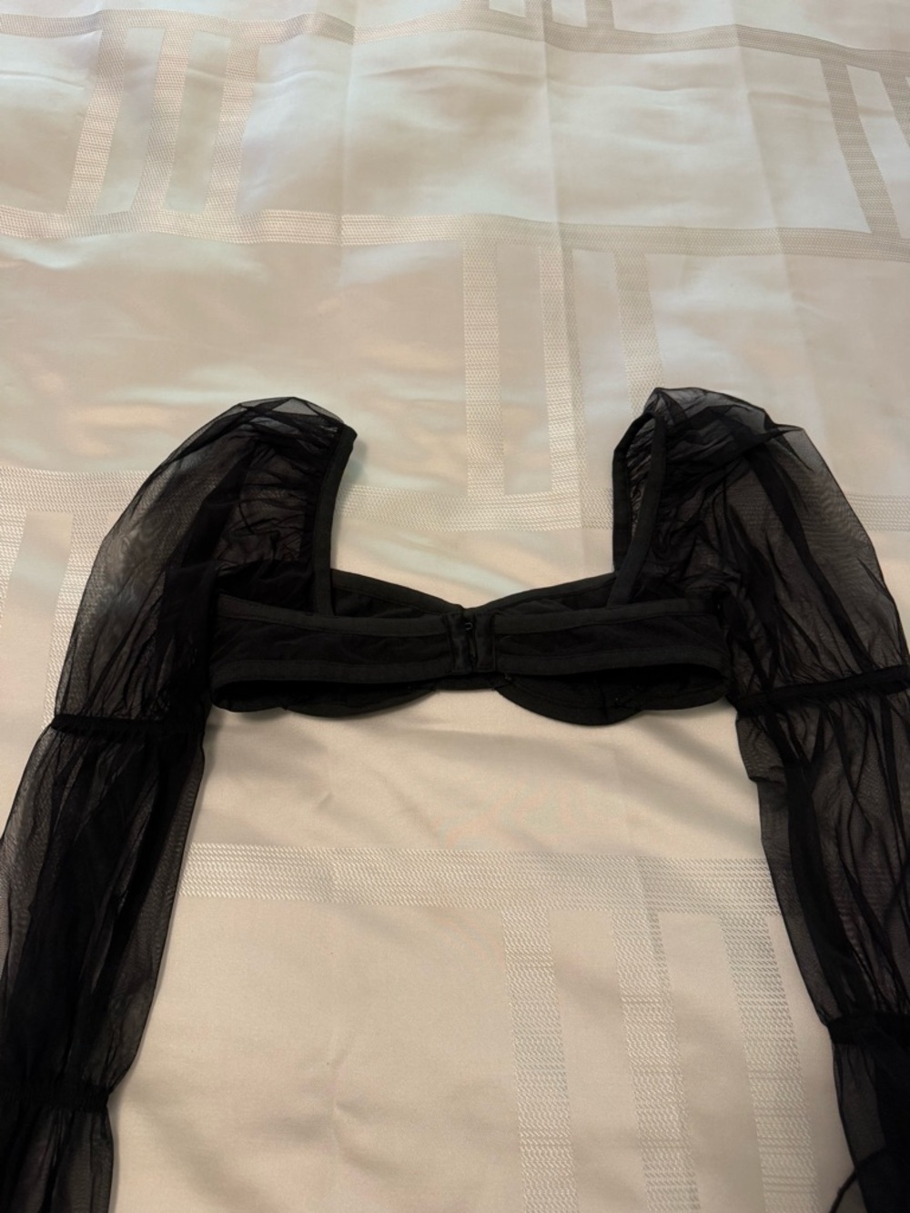 Sheer Black Mesh Puff Sleeve Crop Top - Picture 2 of 3